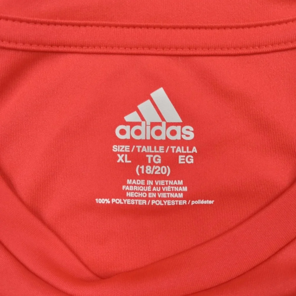 Adidas Shirt Boys Youth XL‎ 18/20 Red Short Sleeve Graphic Logo Athletic Tee